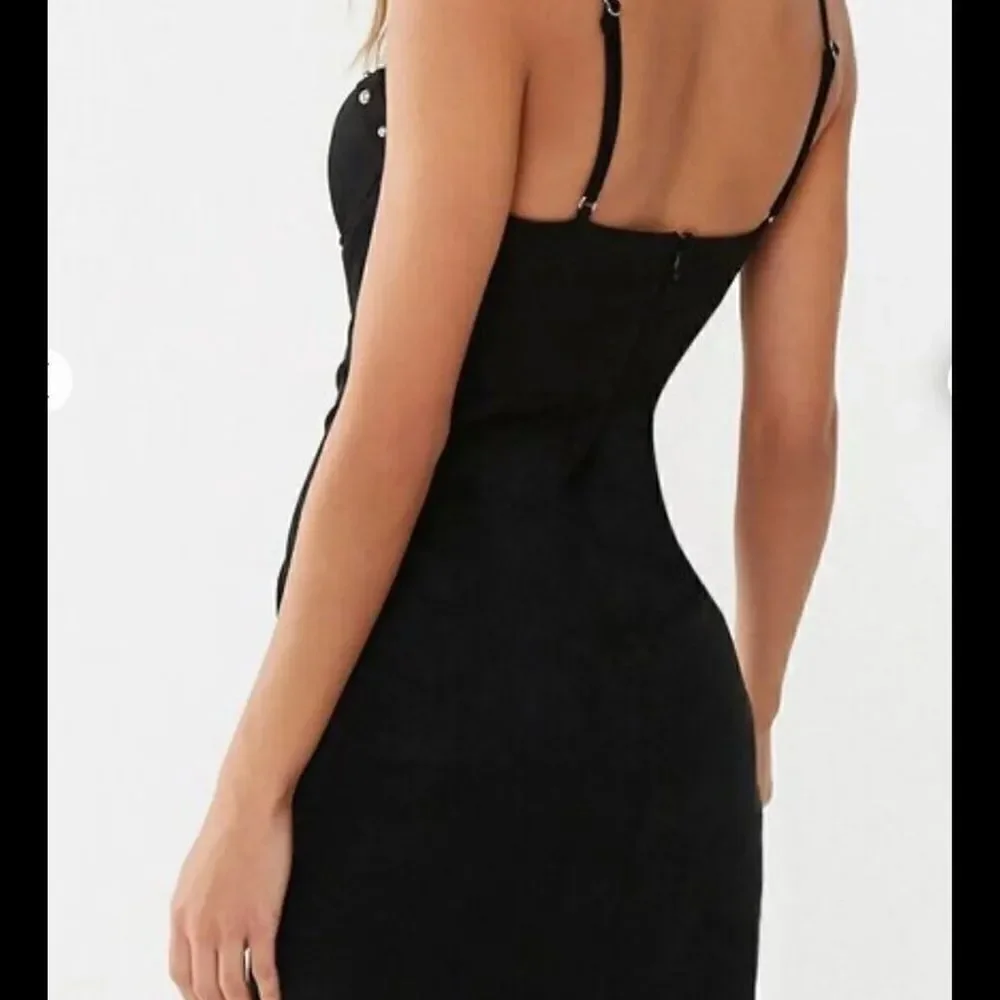 NWT~Black Faux Suede Gold Studded Cami Mini Dress